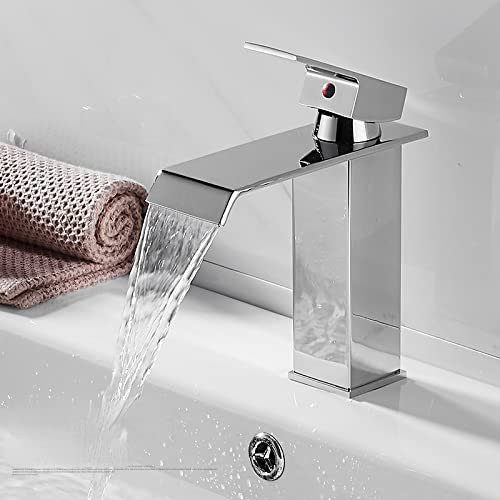 Robinet mitigeur cascade acier inoxydable chrome pour lavabo et évier eau chaude