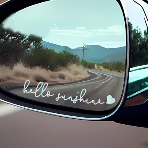 Image of Rearview Mirror Sticker, Rear View Mirror Accessories - 3 Pack Hello Sunshine, Car Mirror Decal, Waterproof Vinyl Word Stickers, Cute Car Interior Decor (Pastel)