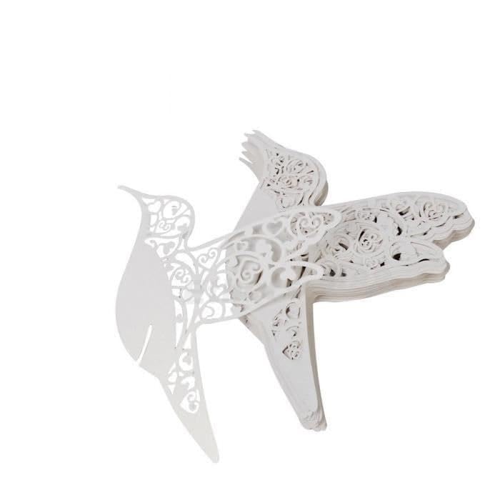 Marque-Places Oiseau Blanc, Cartes de Nom pour Verre, Découpe Laser Ajourée, Papier Cartonné, Lot de 50, Mariage Baptême