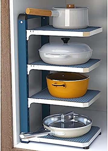 Adjustable Detachable Pot Pan Stand Organizer, 3-Tier Kitchen Cupboard Storage Rack for Space Saving