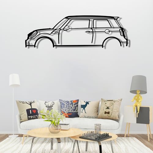 Mabi Automotive Parts Mini John Cooper Silhouette - arte de parede de metal para carro, carro desportivo, decoração de linha de silhueta automotiva, escultura minimalista para garagem, presente