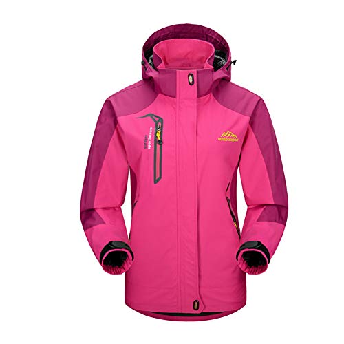 Bruce Lin Chaqueta Impermeable para Mujer,Cortavientos Chubasqueros Al Aire Libre Acampada Senderismo Pesca Caza Montañismo Chaquetas de Softshell con Capucha (L, Rosa)