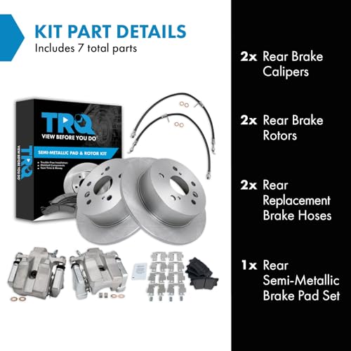 Image of TRQ Rear Brake Pad and Rotor Set Semi Metallic Rotors Calipers Hoses | For 2007-2012 Lexus ES350 2008-2012 Toyota Avalon 2007-2011 Camry