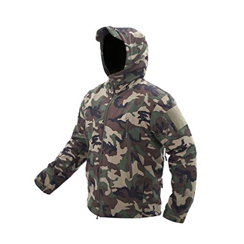 Ketamyy Homme Tactique Camouflage Veste Imperméable Softshell Doublure en Polaire Automne Hiver Outdoor Trekking Chasse Alpinisme Blouson Manteaux à Capuche Jungle Camouflage XL