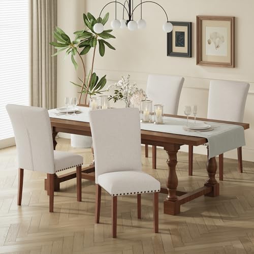 COLAMY Upholstered Dining Chairs Set of 4, Parsons Style Linen Beige Accent Chairs with High Back, for Round Kitchen Table or Small Dining Room – Comfortable & Stylish
