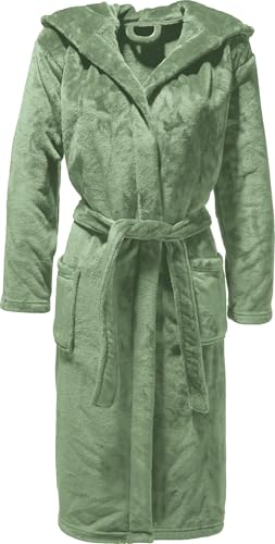 REDBEST Unisex-Bademantel Perris mit Kapuze grün Größe M - pures Kuschelvergnügen, samtweiche Qualität, schnell trocknend, mit Taschen, Gürtelschlaufen und Bindegürtel