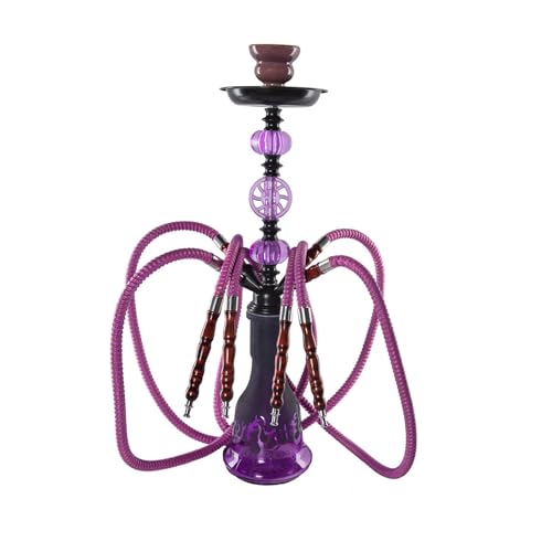 TDJDYQU Chicha Narguilé Arabe 21,6 Pouces Ensemble De Pipes en Verre À Double Et Quadruple Tuyau pour Usage Domestique/Festif, Violet(Four-barreled)