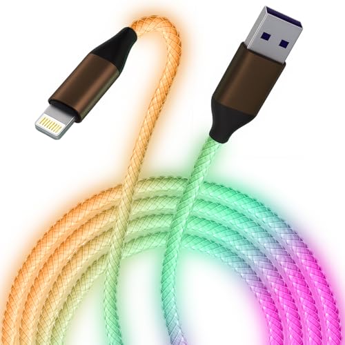 Light Up iPhone Charger Cord 6ft - LED iPhone Charging Cable [Apple MFi Certified] - Compatible with iPhone 14/13/12/11/XR/XS/X/8, iPad, AirPods, iPod, and More (Rainbow)