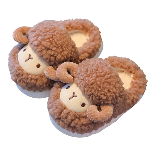 子供用スリッパ 動物 小さな子羊 可愛い スリッパ 軽量 冬用 子供靴 防音 キッズ 男の子 女の子 ボア 温かい 厚底 脱げにくい ルームシューズ 室内 裏起毛 もこもこ 洗える 滑り止め あったか 防寒 柔らかい 室内履き 部屋履き 幼稚園 (18.0