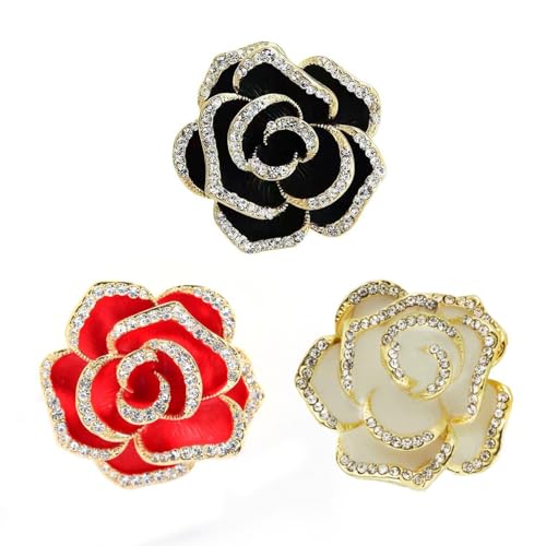 CWPFVQA Broche Noir, 3 Pièces, Femme, Vintage, Fleurs, Diamants, Bijoux Fantaisie, Zinc, Petit, À fleur, Broche pin, Épingle de sécurité