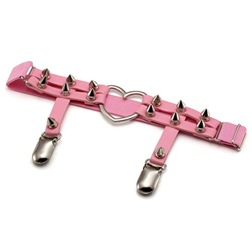 MILAKOO 2 Pcs Women PU Leather Punk Rivet Stud Leg Garter Belt (Pink)