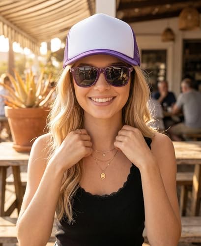Image of Funky Junque Foam Trucker Hat, Trucker Hats for Women & Men - Blank Adjustable Snapback Mesh Back Baseball Cap