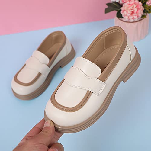 Girls Dress Shoes Chunky Loafers for Girl Platform Loafers School Unifor𝐦 Slip On Shoes School Shoes Toddler Girls (White, 10.5 Little Child)4