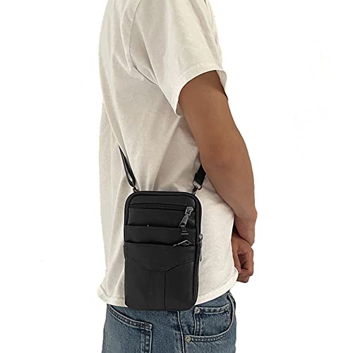 Bolsa de couro masculina de ombro bolsa transversal retrô para celular cinto bolsa de ombro, Preto,