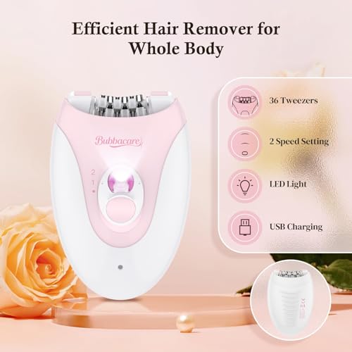Epilator, Epilators Hair Removal for Women - 2-Speed Epilator with 36 Tweezers & Massage Pad, Rechargeable LED Hair Removal Device for Face/Bikini/Arms/Legs/ - Thumbnail 6