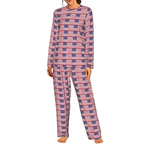 Pyjama manches longues femme élastique et doux à motif drapeau américain
