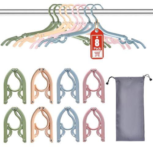 Sazfli 8-Pack Foldable Travel Hangers Multi-Color (Pink Blue Green Orange) Compact 5.5×3 in Non-Slip Portable with Storage Bag & Gift Box for Cruise RV Dorms and Small Closets