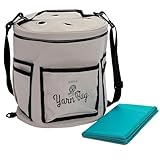 Juvale Grey Yarn Bag with Dividers for Portable Knitting Kit, Crochet Bag for Accessories and Supplies Storage (11.8 x 9.8 in)