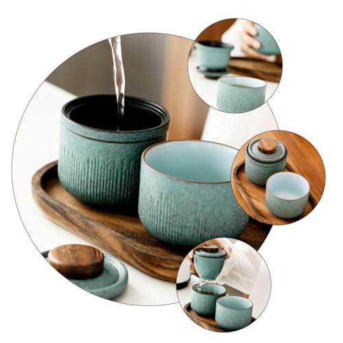 Taza de viaje individual de cerámica verde con estuche protector 4