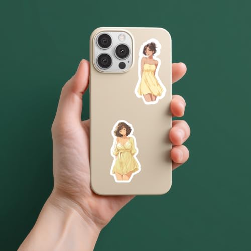 Image of Yellow Aesthetic Kawaii Girl Vinyl Stickers Pack of 34 | Waterproof Butter Yellow & Pastel Cute Fashion Decals for Laptop, Water Bottle, Journal, Scrapbook, Phone Case | Self-Adhesive Sticker Pack