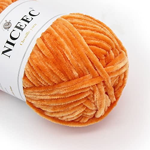 Niceec 3 Skeins Soft Chenille Yarn Blanket Yarn For Knitting Fancy Yarn For Crochet Weaving Diy Craft Total Length 3×85M (3×93Yds, 3×50G)_Orange #TOP1