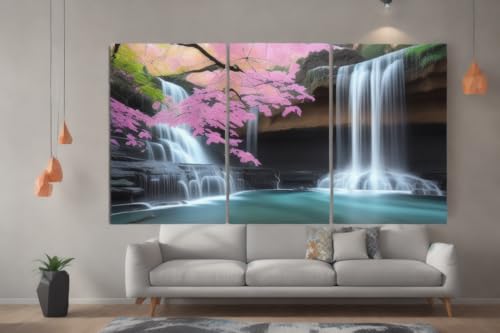 Poster A3 Cascade Rose triptyque abstrait pour décoration murale de salon