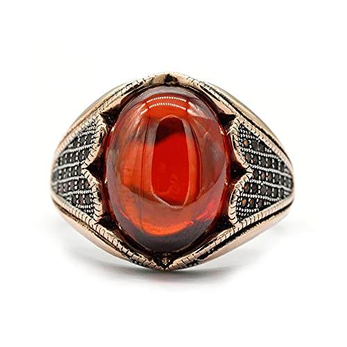 LovePlus Solid Silver Men Rings Red Garnet Stone Men's Ring Handmade Turkish Vintage Ring Luxury Jewelry Bands2