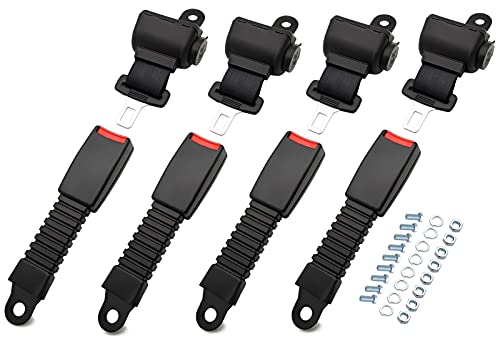 KIE Golf Cart Seat Belts Kit, Universal Retractable Front Rear Golf Cart Seat Belt Kit Compatible with EZGO, Club Car, Yamaha