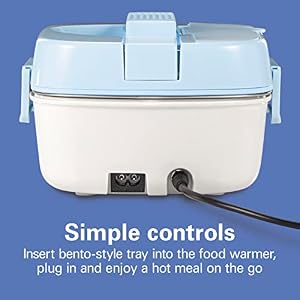 Hamilton Beach Portable Electric Lunch Box Food Warmer for Office Car with 12V Adapter 120V Plug Stainless Steel 3 Compartment Tray Insulated Carrying Bag Fork Spoon Blue 33105