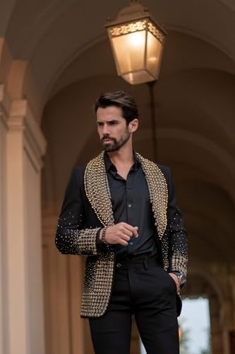 Barabas Men's Rhinestone Studded Geometric Shawl Lapel Blazer 4EBL472