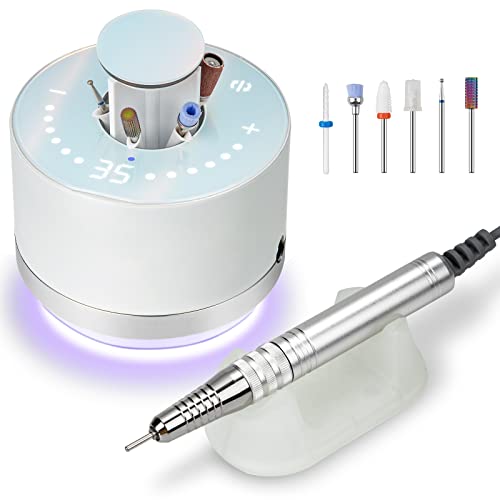 Madenia Nagelfräser Bürstenlos Touch Profi 35000 Umin Elektrische Nagelfeile Maniküre Pediküre Set für Acrylgel Gelnägel, mit automatisch anhebendem 6 Nagelfräser Bits Behälter und Touchscreen Cover