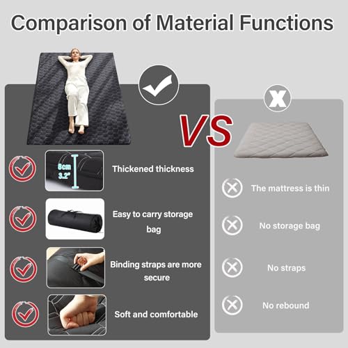 Tiita Japanese Futon Mattress Full Size – Thick Floor Sleeping Pad, Foldable Tatami Mat with Straps and Storage Bag, Portable Floor Bed for Adults, Camping, Dorm, Guest Use, Black