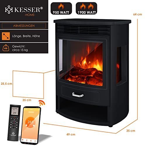 Miniatura 7 de Kesser Prio Chimenea Eléctrica Con Calentador, Ventilador, Mando A Distancia 950 1900w, Led Efecto Llama, Termostato