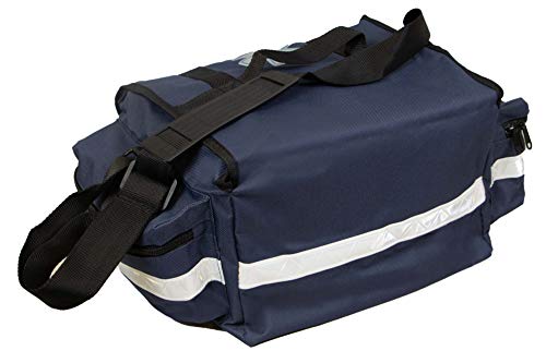 Image of Primacare KB-RO74-B First Responder Trauma Bag, 17 inch x 9 inch x 7 inch, Blue - EMT /EMS Medical Supply Organizer with Padded Dividers, Multiple Compartments, Side Pockets, Reflective Strip, Durable Design