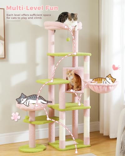 Torre para gato MUTTROS de 59 pulgadas, multi-niveles, rosa miniatura 2