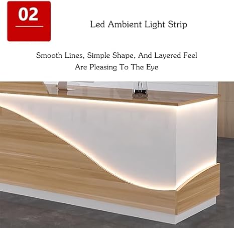 Modern Reception Desk Reception Counter Desk With LED Light Front Desk Counter With Lockable Drawers Wooden Front Desk Receptionist Desk Retail Checkout For Lobby Beauty Salon Office(M-1,140