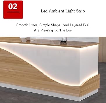 Modern Reception Desk Reception Counter Desk With LED Light Front Desk Counter With Lockable Drawers Wooden Front Desk Receptionist Desk Retail Checkout For Lobby Beauty Salon Office(M-1,140