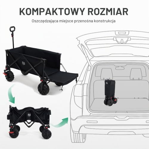 TIMBER RIDGE Wózek festiwalowy, 300 l, z hamulcami, składany wózek plażowy z tylną klapą, składany wózek 135 kg, zdejmowane szerokie koła i regulowany uchwyt, do użytku na zewnątrz, na kemping, do