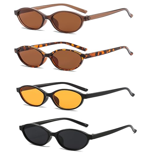 Image of FSMILING 4Pack Retro Oval Cat Eye Sunglasses for Womens Small 90s Vintage Trendy Thin Oval Glasses Sunglasses Womens