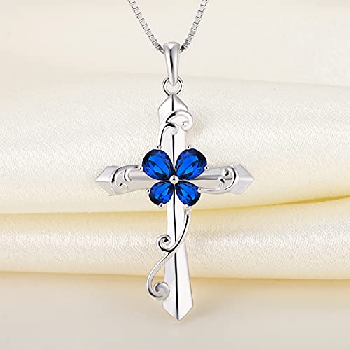 YL Women's Butterfly Cross Necklace Sterling Silver Birthstones Leaves Pendant Crucifix Jewelry for Women4