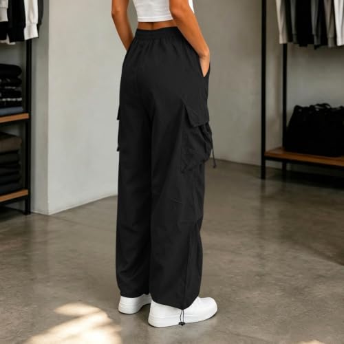 Women's Cargo Pants Drawstring Waist Wide Leg Utility Work Trousers - image 3