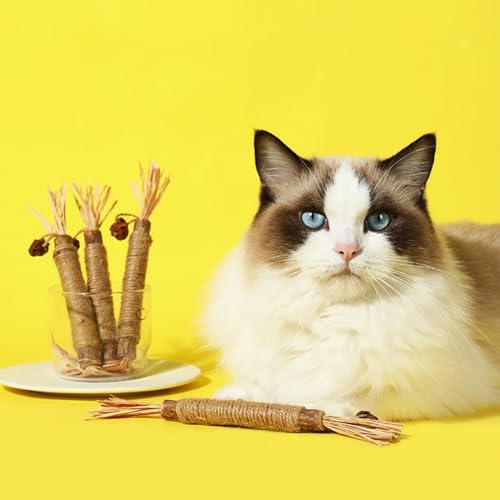 Image of YUNEEHA Silvervine Sticks for Cats - 4 Pack Cat Chew Stick for Cat Teeth Cleaning, Interactive Silvervine Chew Toy for Catnip Toy, Cat Teething Toys for Indoor Cats (4 Pack Standard Size 5.5")