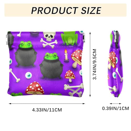Graffiti Halloween Skull and Frog Squeeze Coin Purse, Leather Coin Purse, Mini Wallet, Compact and Portable, Unisex3