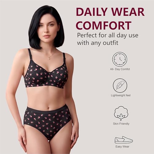 Image of Women's Pure Cotton Blend Lightly Padded Bra (Pack of 3) | Full Coverage Wirefree T-Shirt Bra | Soft Breathable Everyday Bra | Adjustable Straps | Comfortable Multicolor Bra