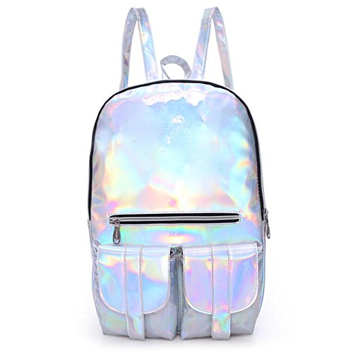 Silver Hologram Backpack Reflective Mirror Surface Laser Holographic Pu Leather Backpacks Daypack Shoulder Bag For School Travel #TOP2