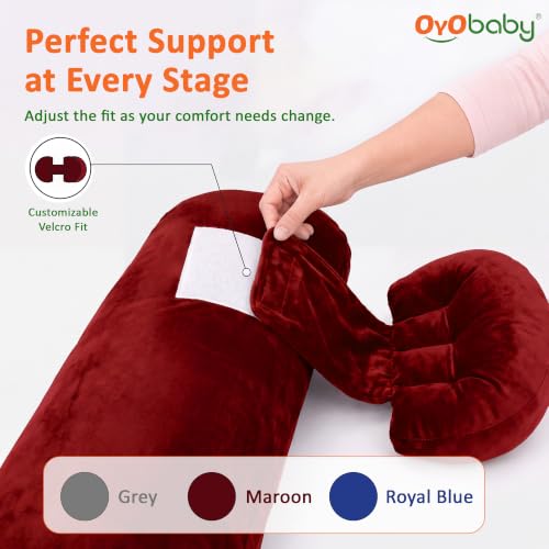 Image of OYO BABY Full Body Support Pillow for Pregnancy | Plush Velvet 4-Piece Maternity Set | Maternity Pillow Bundle | Adjustable Butterfly Design for Back, Belly, Hip and Leg Pain Relief - Maroon