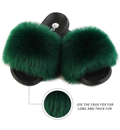 Image of Women's Faux Fur Slides, Open Toe Cute Fur Slippers, Indoor or Outdoor Comfortable Furry Slide Sandals With Fluffy Fur