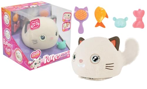 MGM JOUET - Purro - Gatto Intelligente Interattivo - 110870 - Risponde al Tocco e ai Suoni - Bianco - Miagola e Ronza - Teksta - Giocattolo per Bambini - Gattino - Robot - A partire dai 5 anni