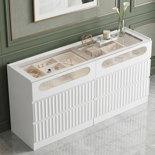 senlin Fluted 6 Drawer Dresser,Modern Chest of Drawers,White Oak