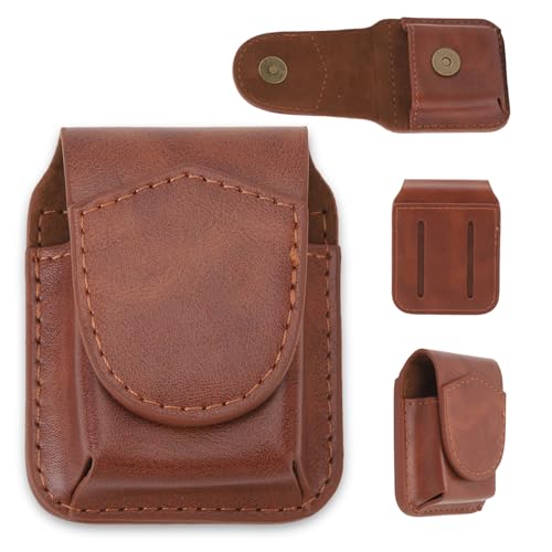 ベルトループ付きPUライターホルダー、マグネットバックル付きライターケース、手作りポーチホルダー、ベルトポーチウエストバッグ小銭入れ、保護収納ケース (茶色)